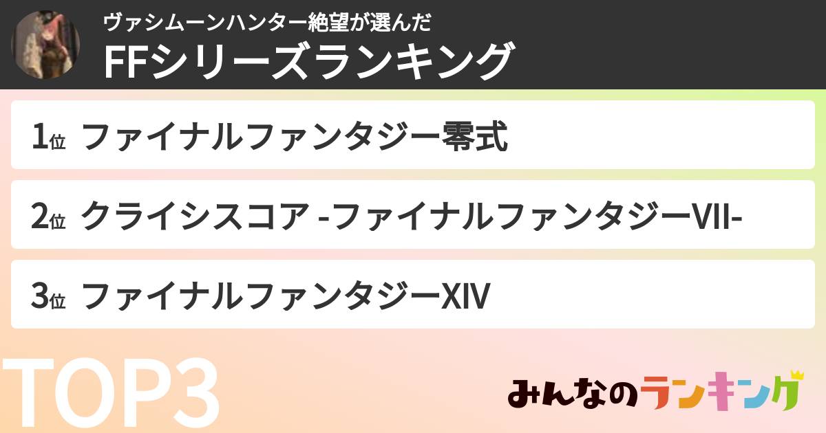 ヴァシムーンハンター絶望さんの「FFシリーズランキング」