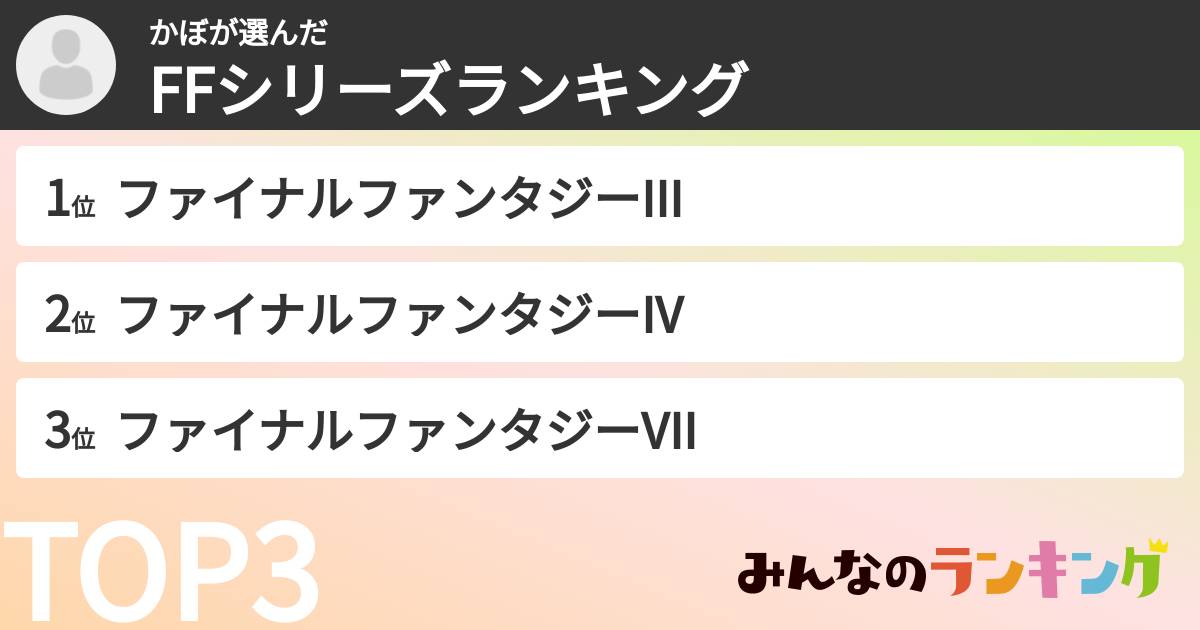 かぼさんの「FFシリーズランキング」