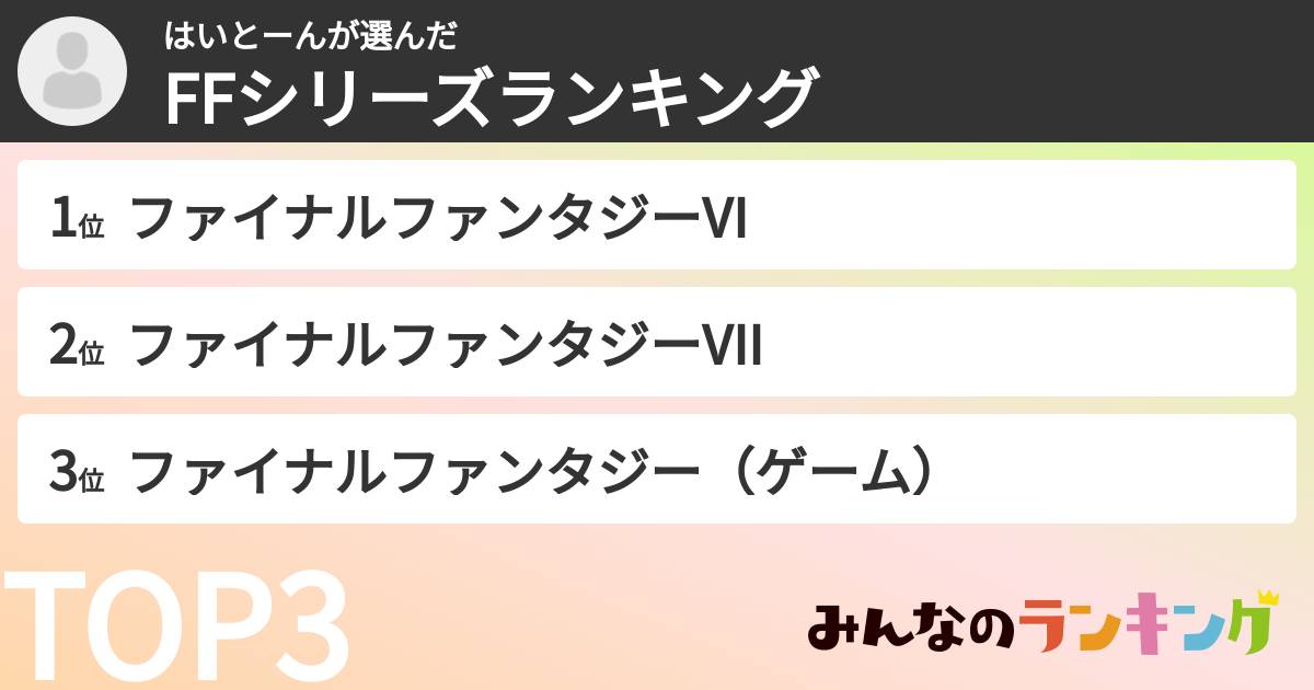 はいとーんさんの「FFシリーズランキング」