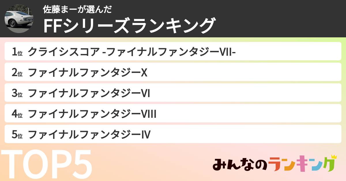 佐藤まーさんの「FFシリーズランキング」