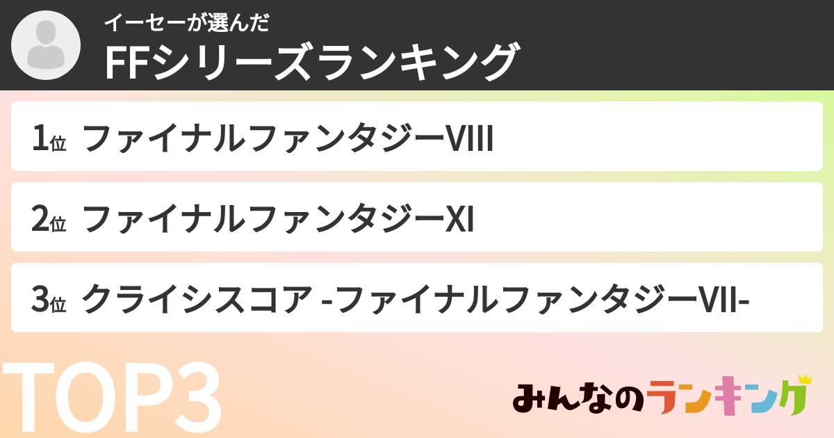 イーセーさんの「FFシリーズランキング」