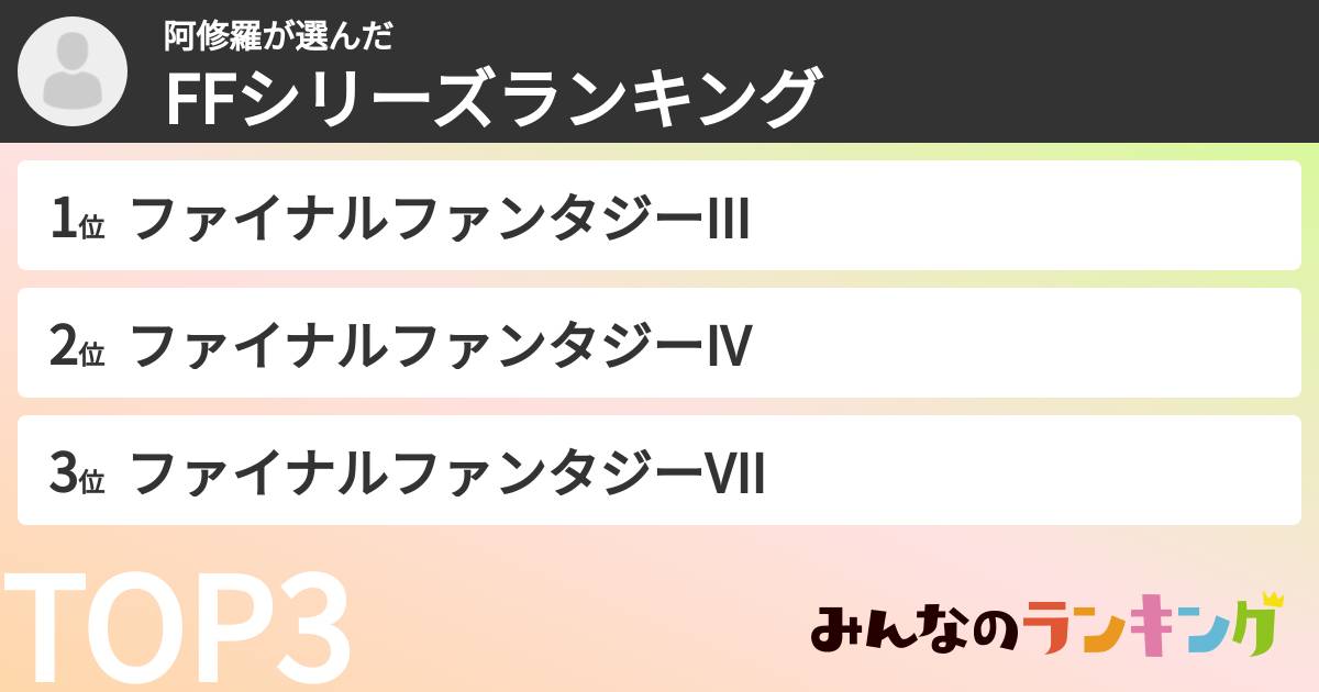 阿修羅さんの「FFシリーズランキング」
