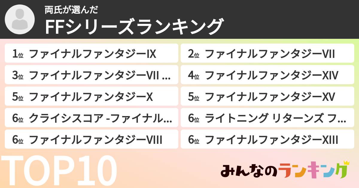 両氏さんの「FFシリーズランキング」