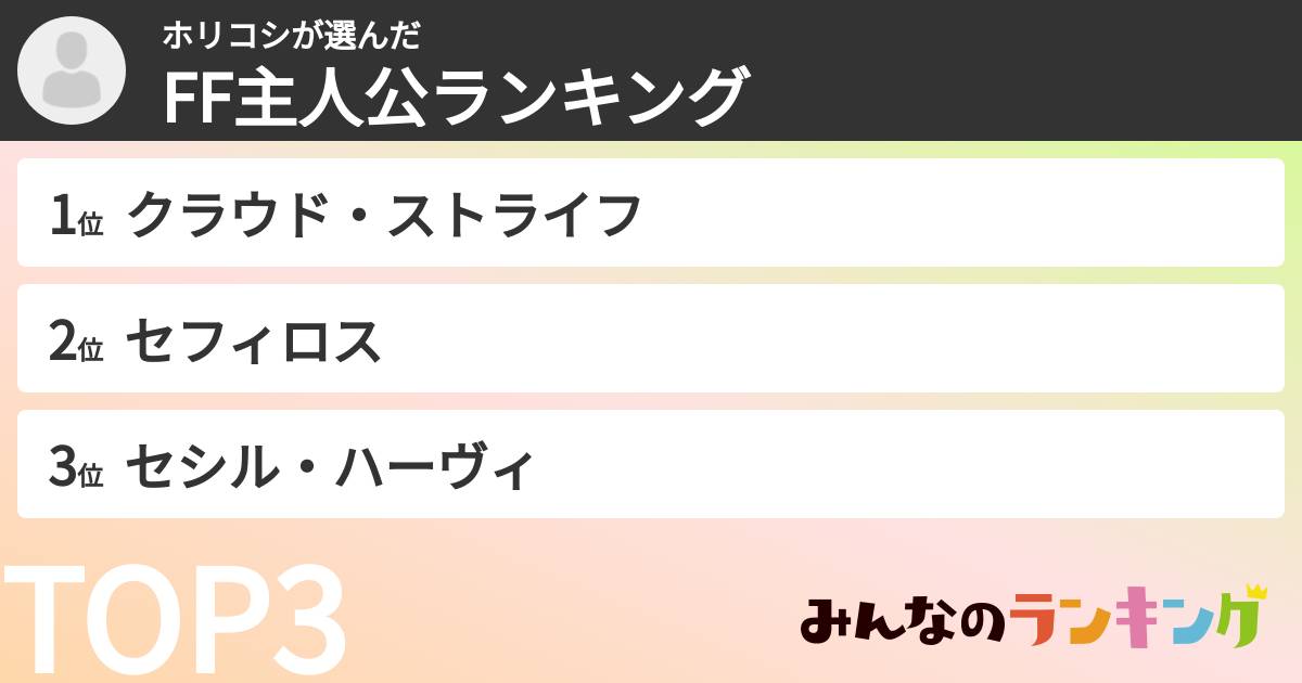 ホリコシさんの「FF主人公ランキング」