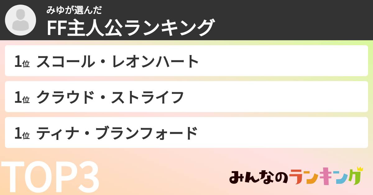 みゆさんの「FF主人公ランキング」