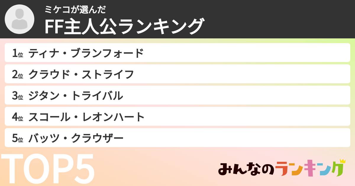 ミケコさんの「FF主人公ランキング」