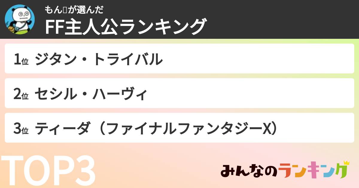 もん🐼さんの「FF主人公ランキング」