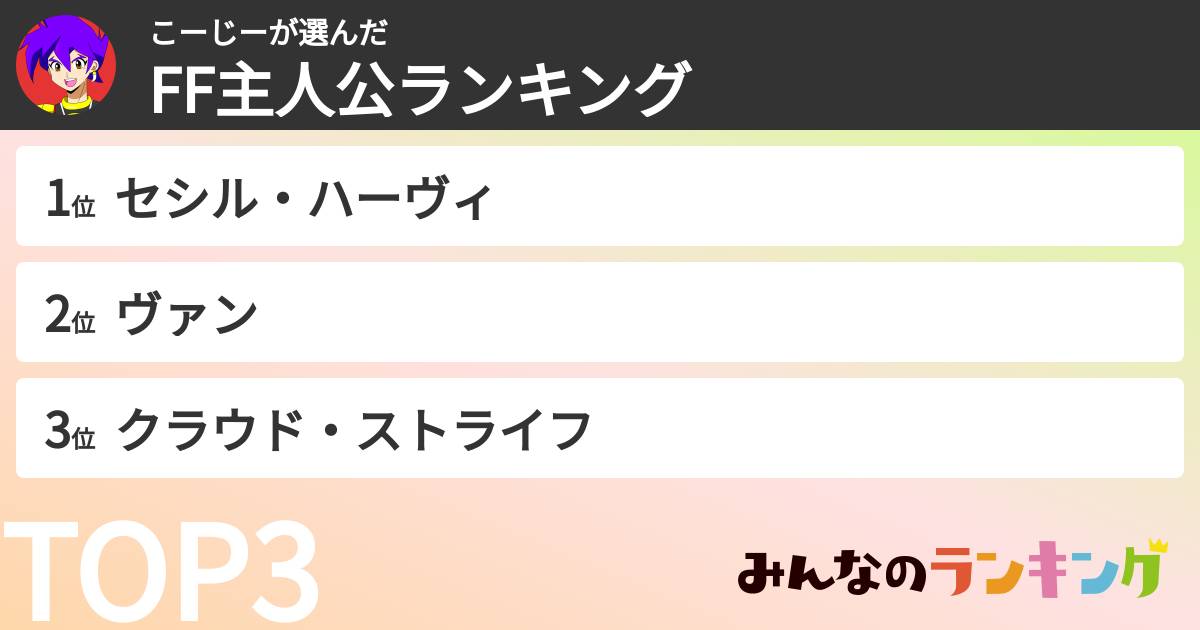 こーじーさんの「FF主人公ランキング」
