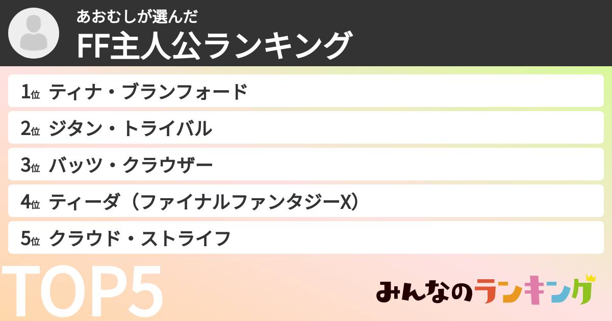 あおむしさんの「FF主人公ランキング」