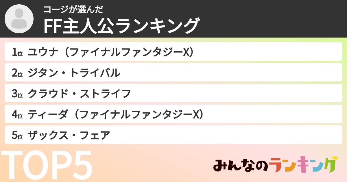 コージさんの「FF主人公ランキング」