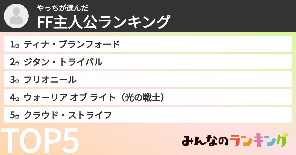 やっちさんの「FF主人公ランキング」