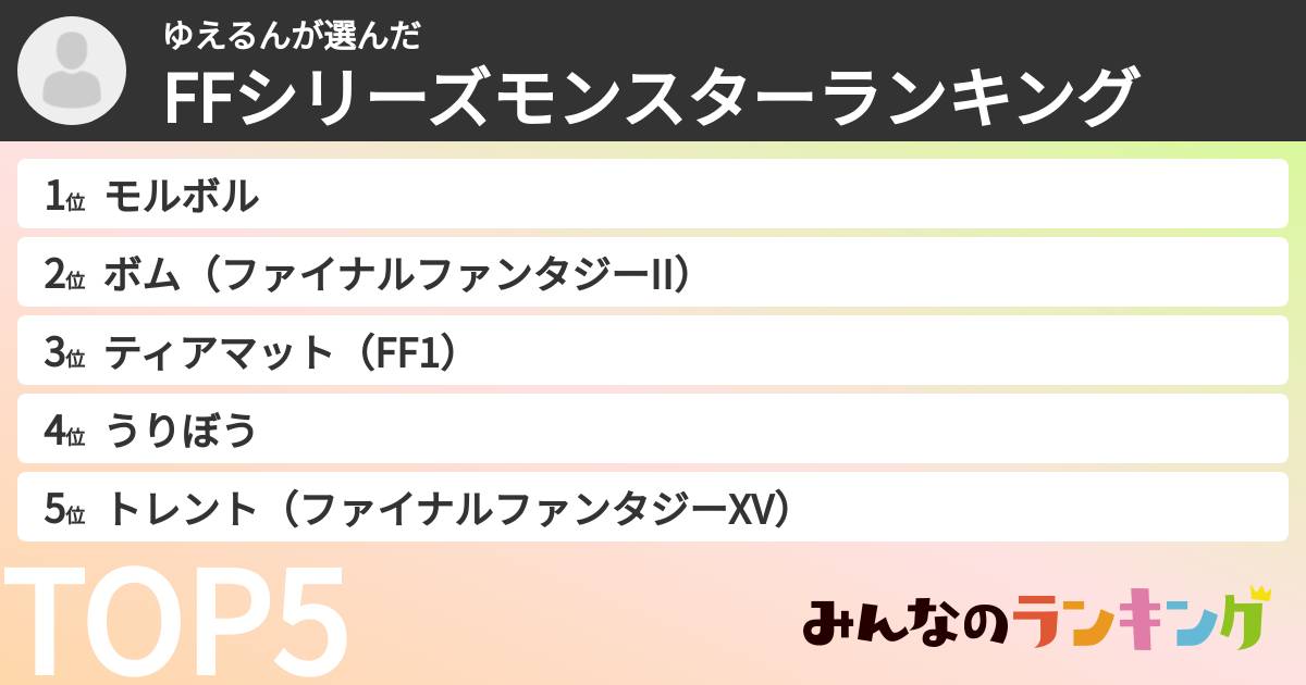 ゆえるんさんの「FFシリーズモンスターランキング」