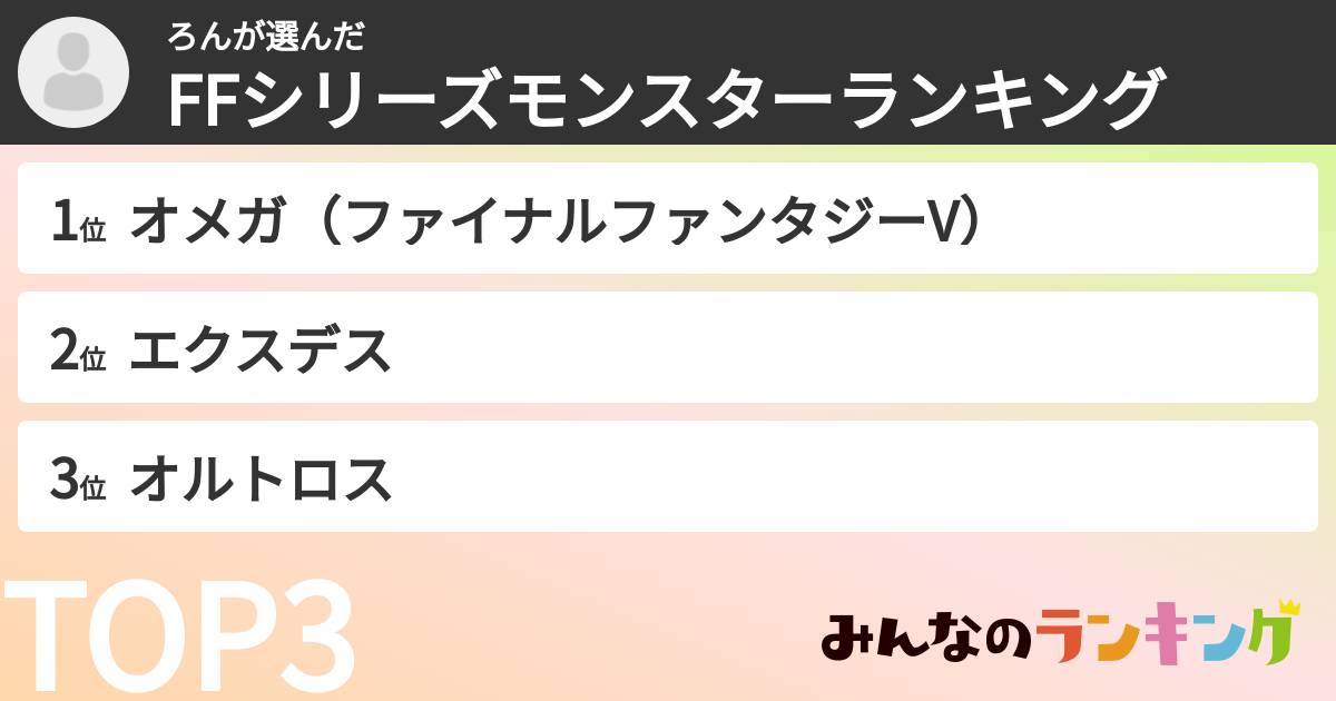 ろんさんの「FFシリーズモンスターランキング」