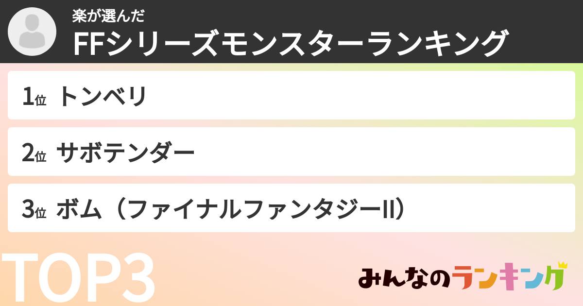 楽さんの「FFシリーズモンスターランキング」
