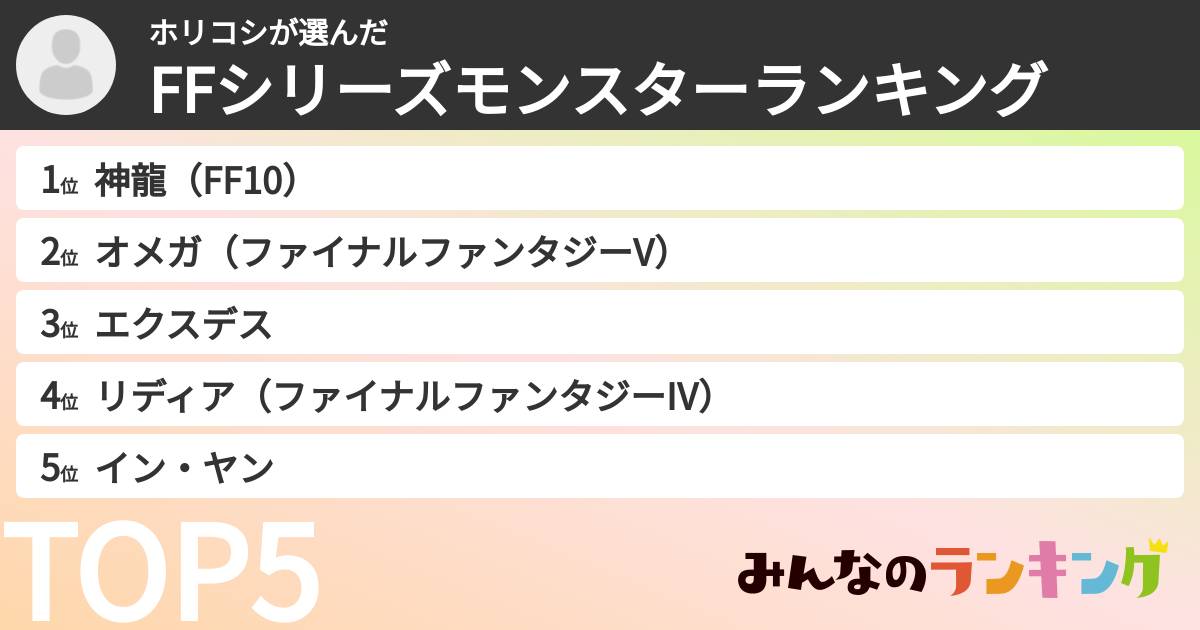 ホリコシさんの「FFシリーズモンスターランキング」