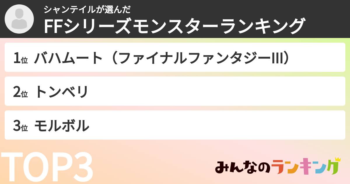 シャンテイルさんの「FFシリーズモンスターランキング」