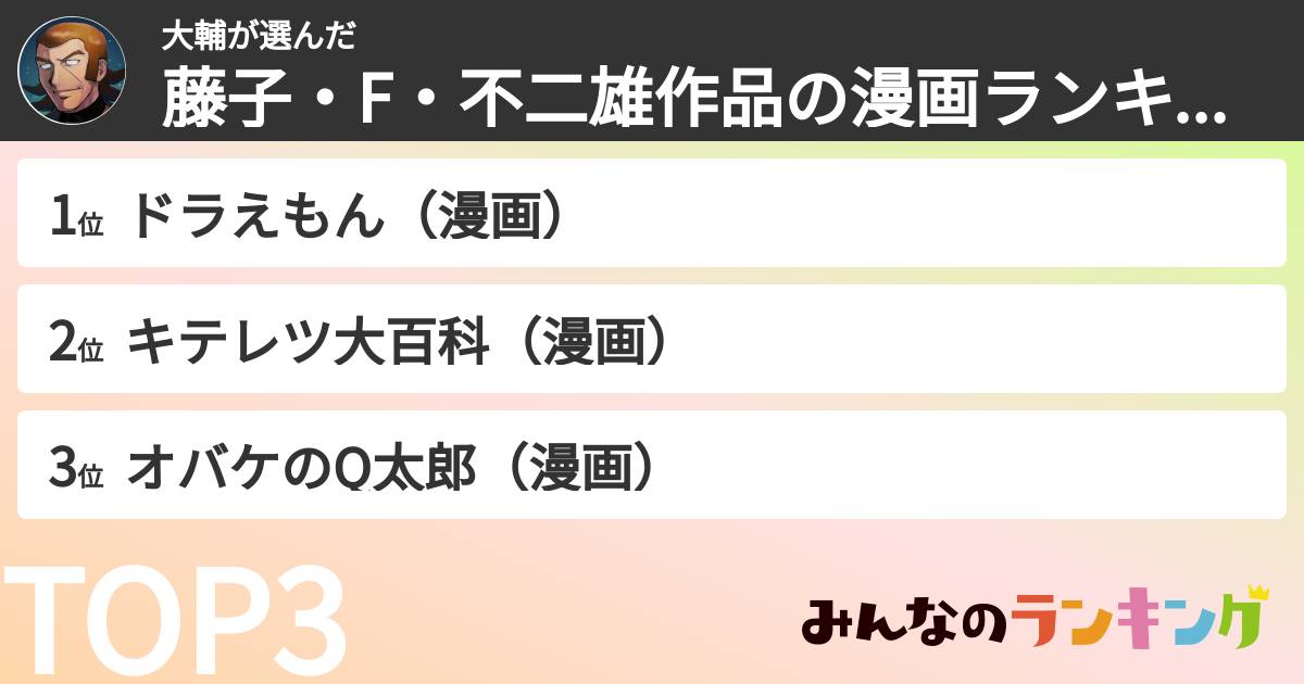 大輔さんの「藤子・F・不二雄作品の漫画ランキング」