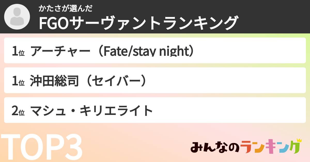 かたささんの「FGOサーヴァントランキング」