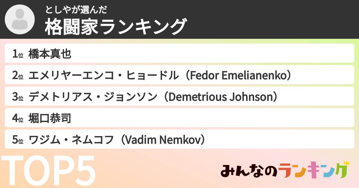 としやさんの「格闘家ランキング」