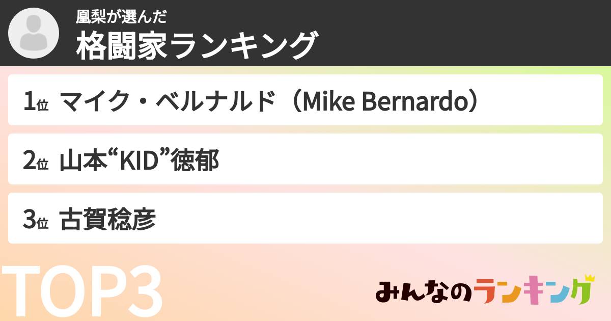 凰梨さんの「格闘家ランキング」