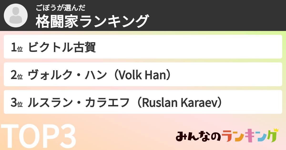 ごぼうさんの「格闘家ランキング」