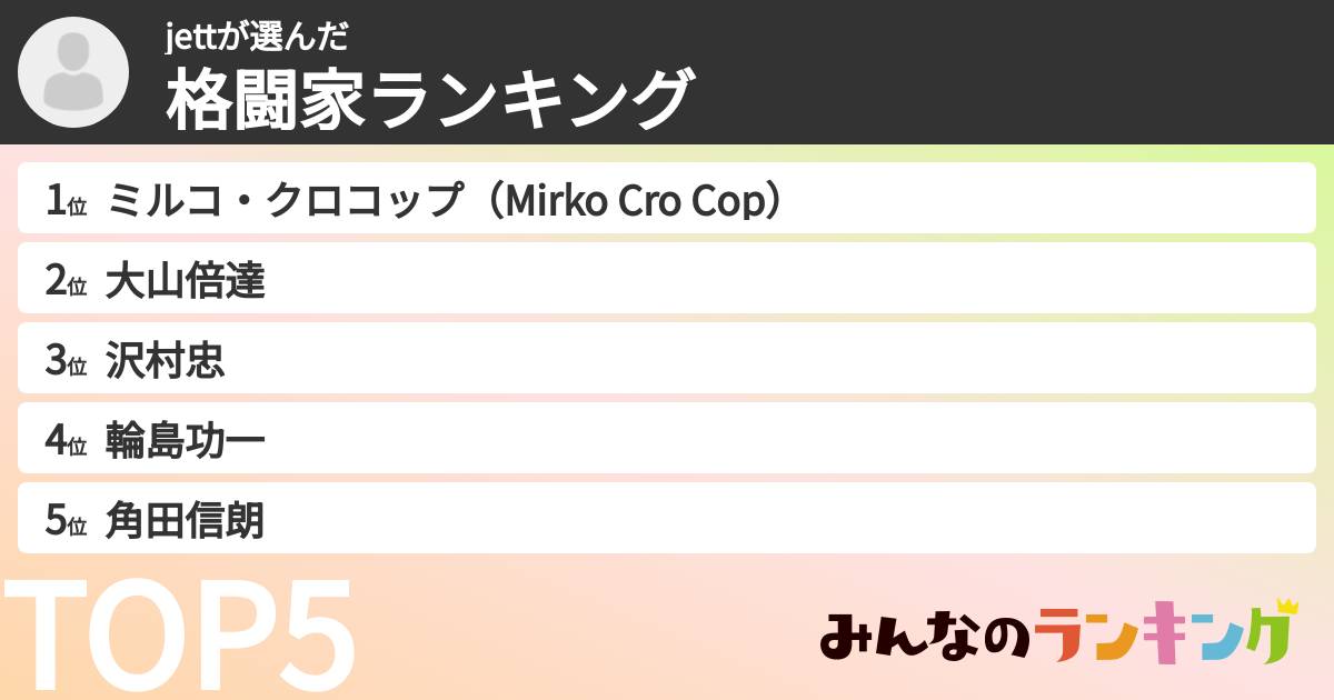 jettさんの「格闘家ランキング」