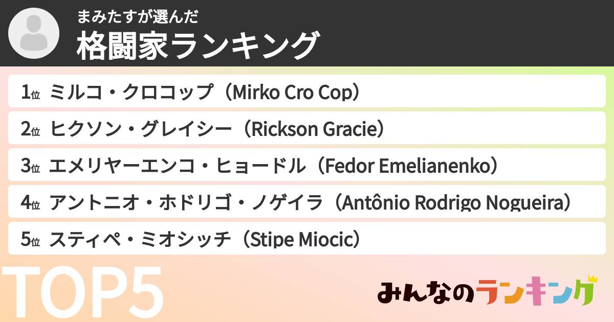 まみたすさんの「格闘家ランキング」