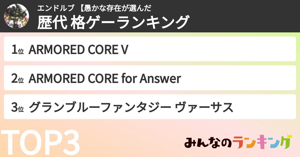 エンドルブ 【愚かな存在さんの「歴代 格ゲーランキング」