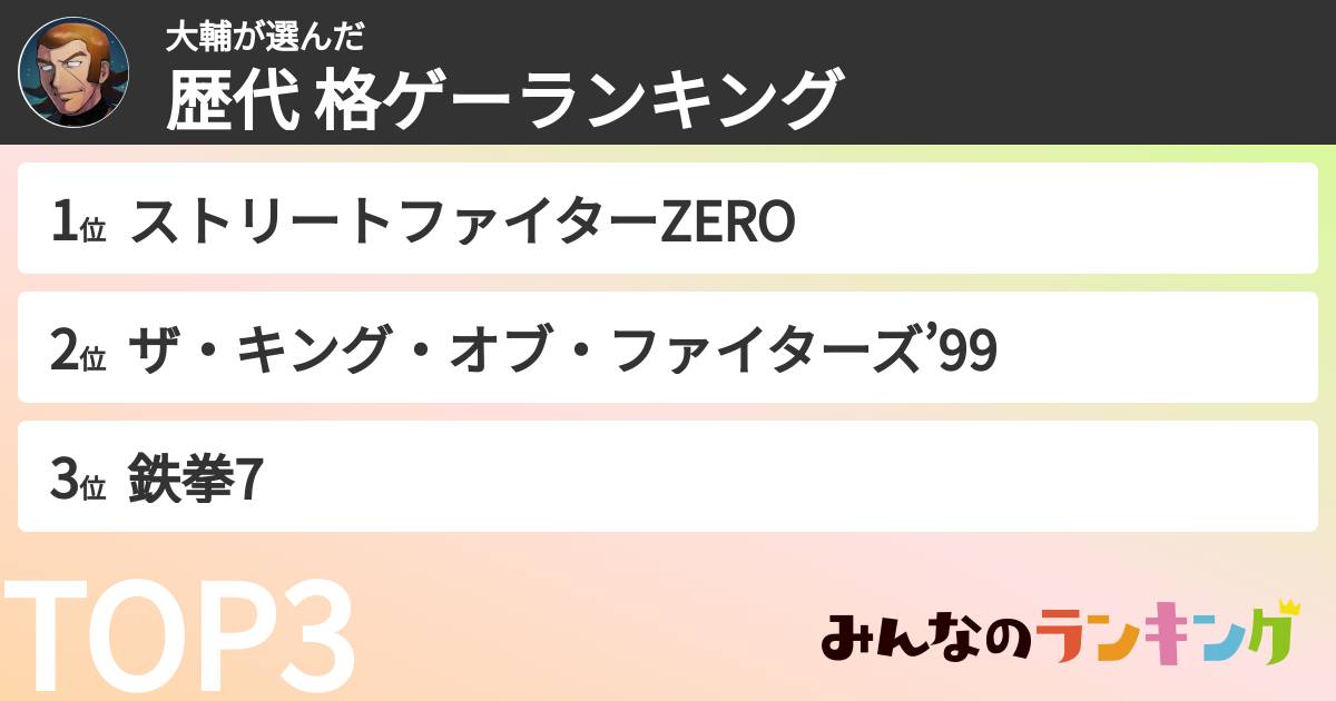 大輔さんの「歴代 格ゲーランキング」