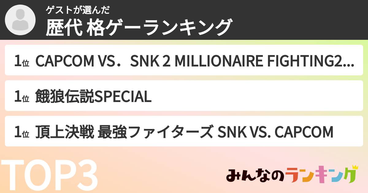ゲストさんの「歴代 格ゲーランキング」
