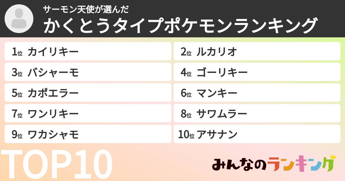 サーモン天使さんの「かくとうタイプポケモンランキング」