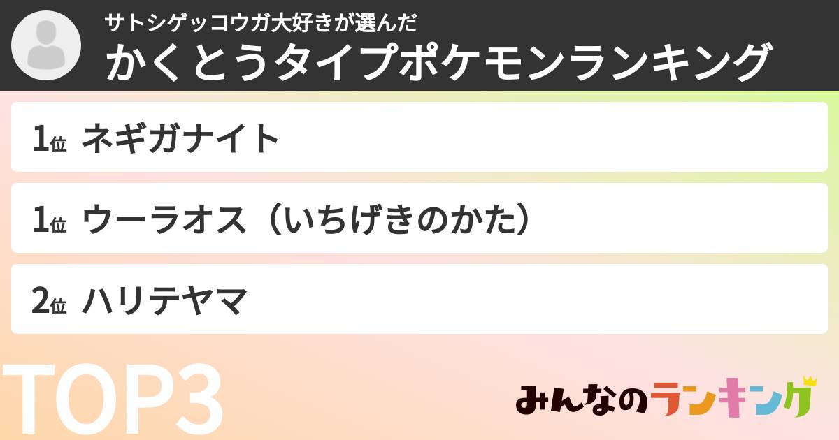 サトシゲッコウガ大好きさんの「かくとうタイプポケモンランキング」