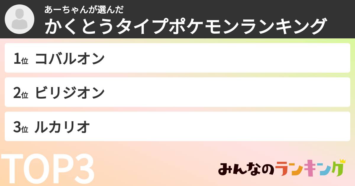 あーちゃんさんの「かくとうタイプポケモンランキング」