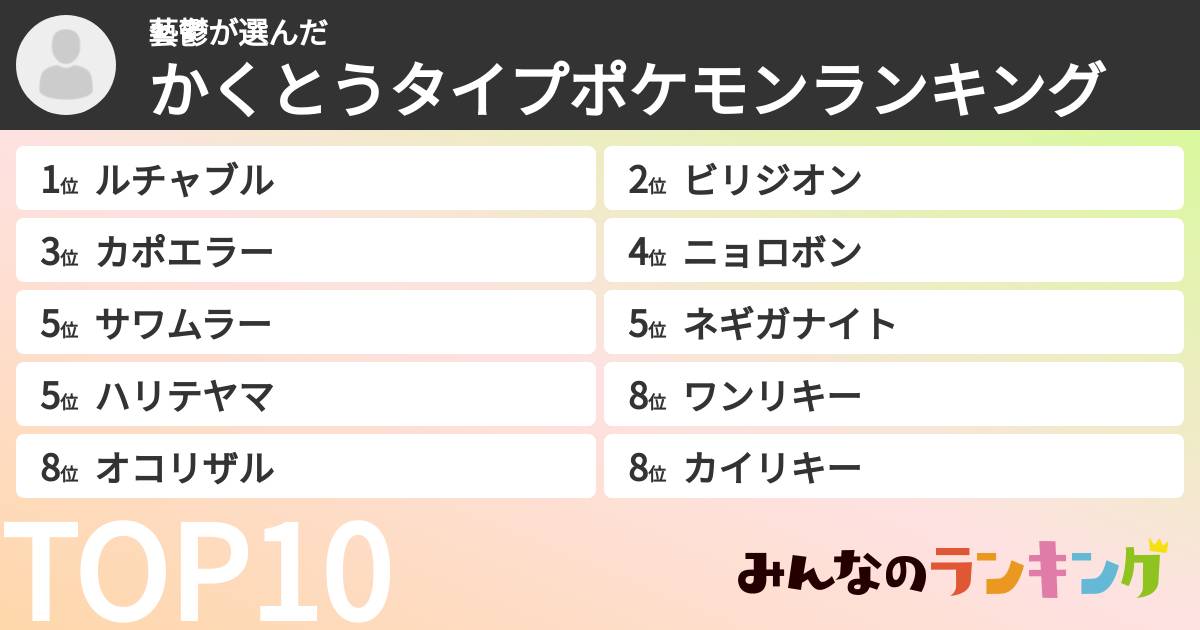 藝鬱さんの「かくとうタイプポケモンランキング」