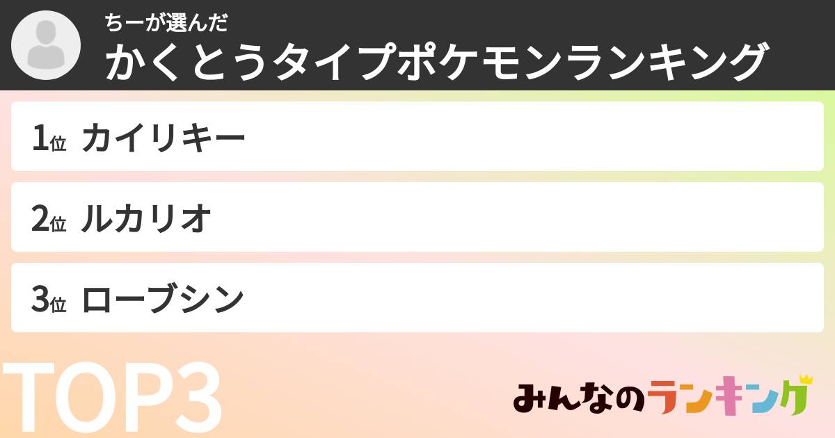 ちーさんの「かくとうタイプポケモンランキング」