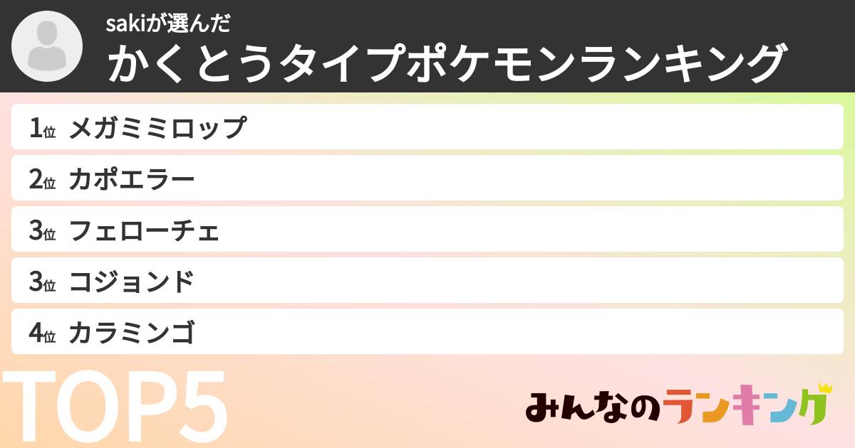 sakiさんの「かくとうタイプポケモンランキング」