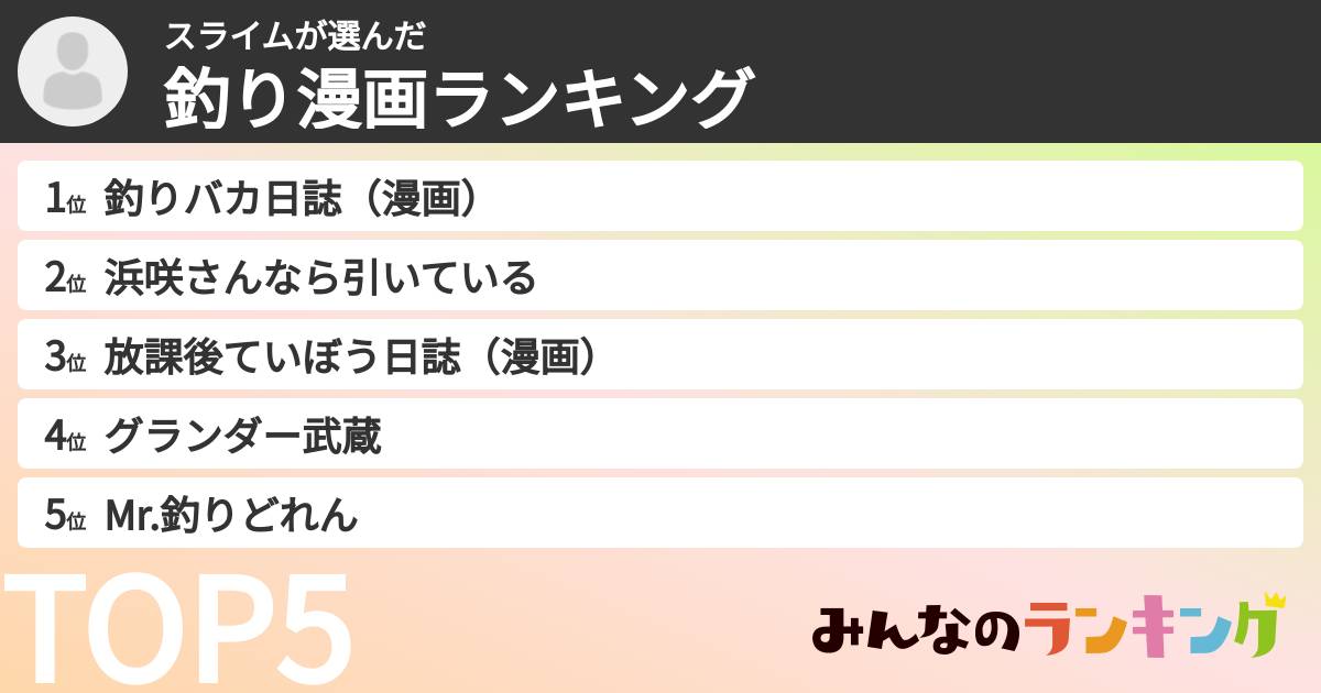スライムさんの「釣り漫画ランキング」