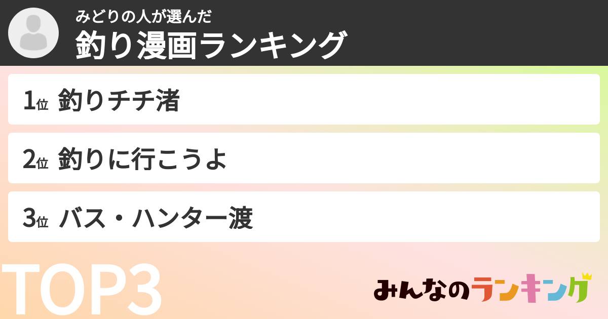 みどりの人さんの「釣り漫画ランキング」
