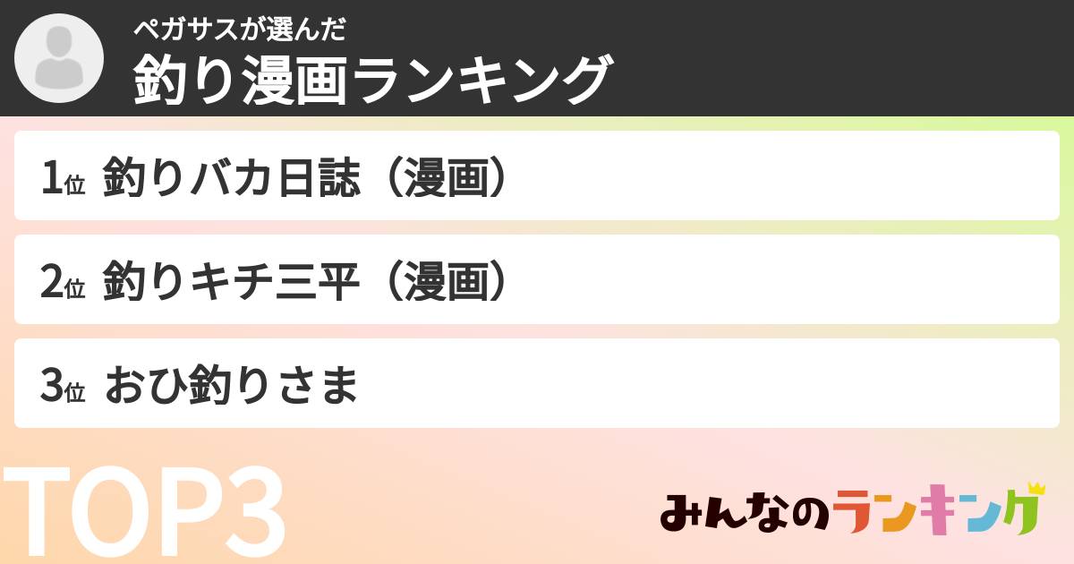 ペガサスさんの「釣り漫画ランキング」