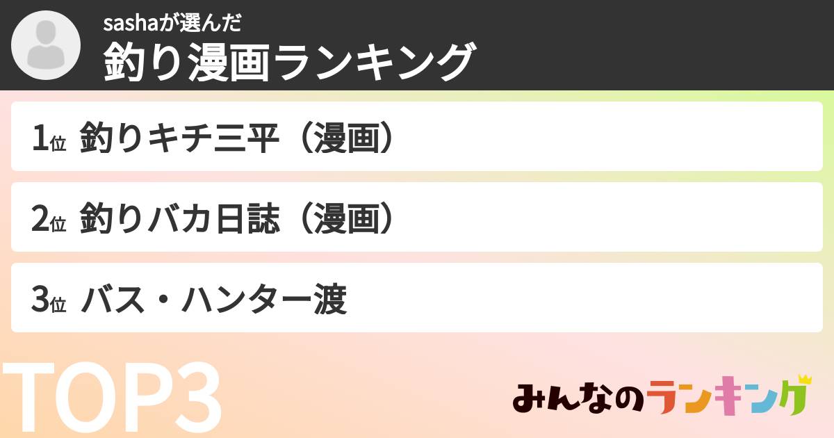 sashaさんの「釣り漫画ランキング」