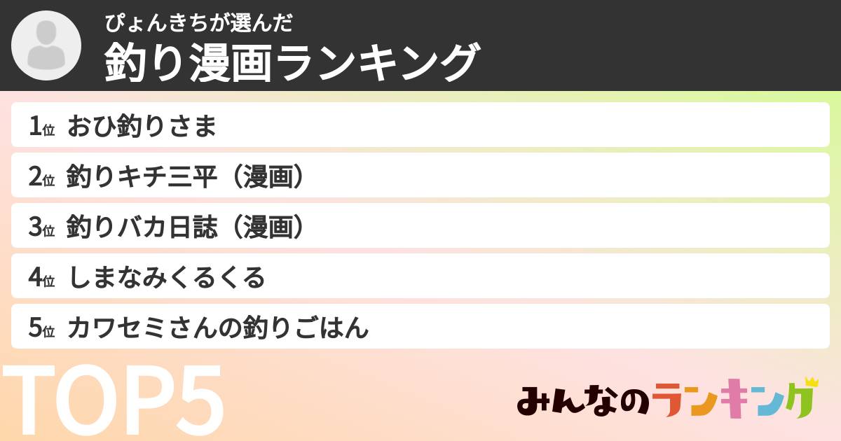 ぴょんきちさんの「釣り漫画ランキング」