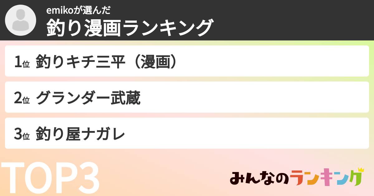 emikoさんの「釣り漫画ランキング」