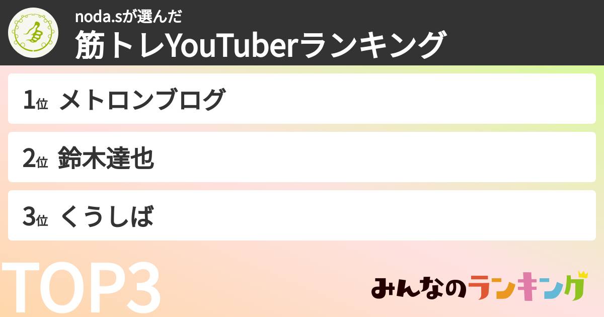 noda.sさんの「筋トレYouTuberランキング」