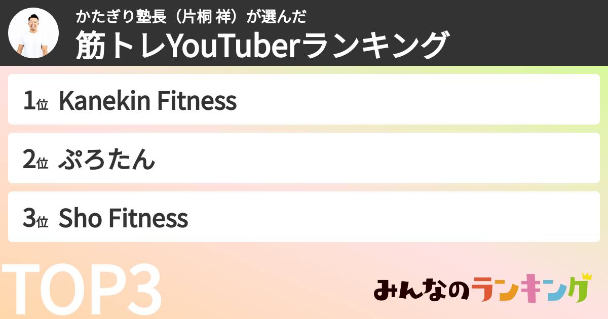 かたぎり塾長(片桐 祥)さんの「筋トレYouTuberランキング」