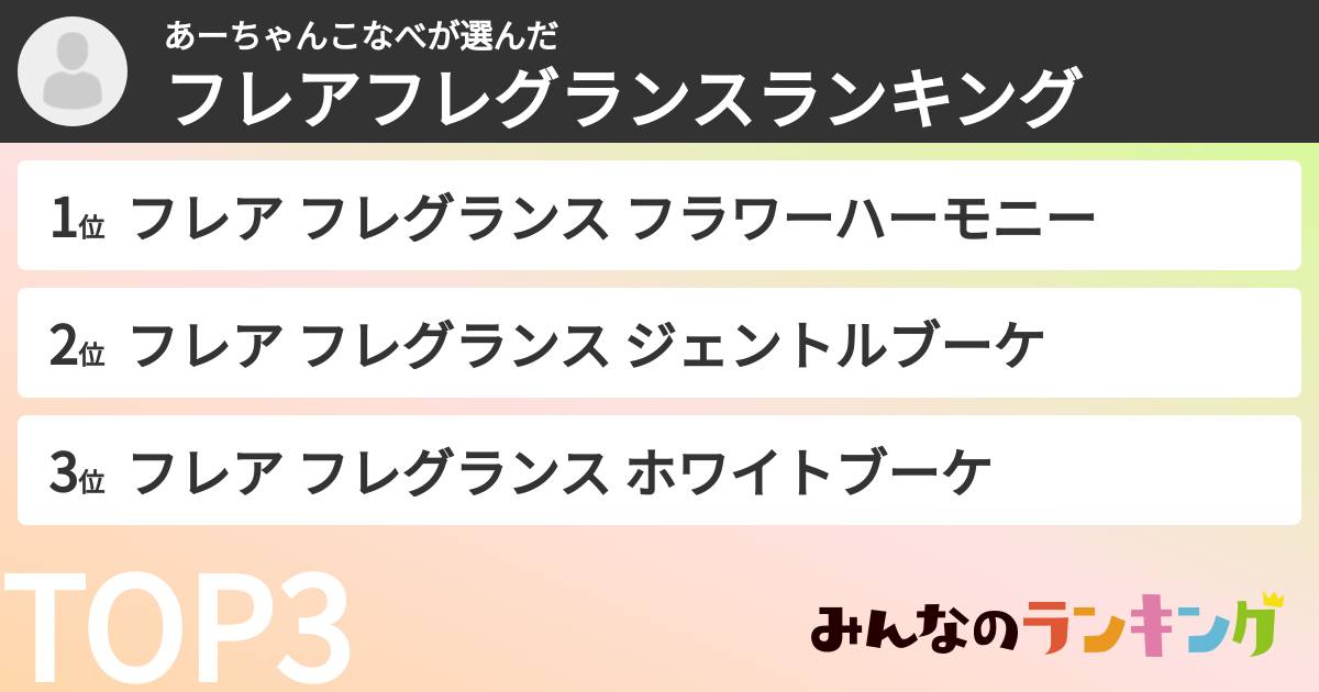 あーちゃんこなべさんの「フレアフレグランスランキング」