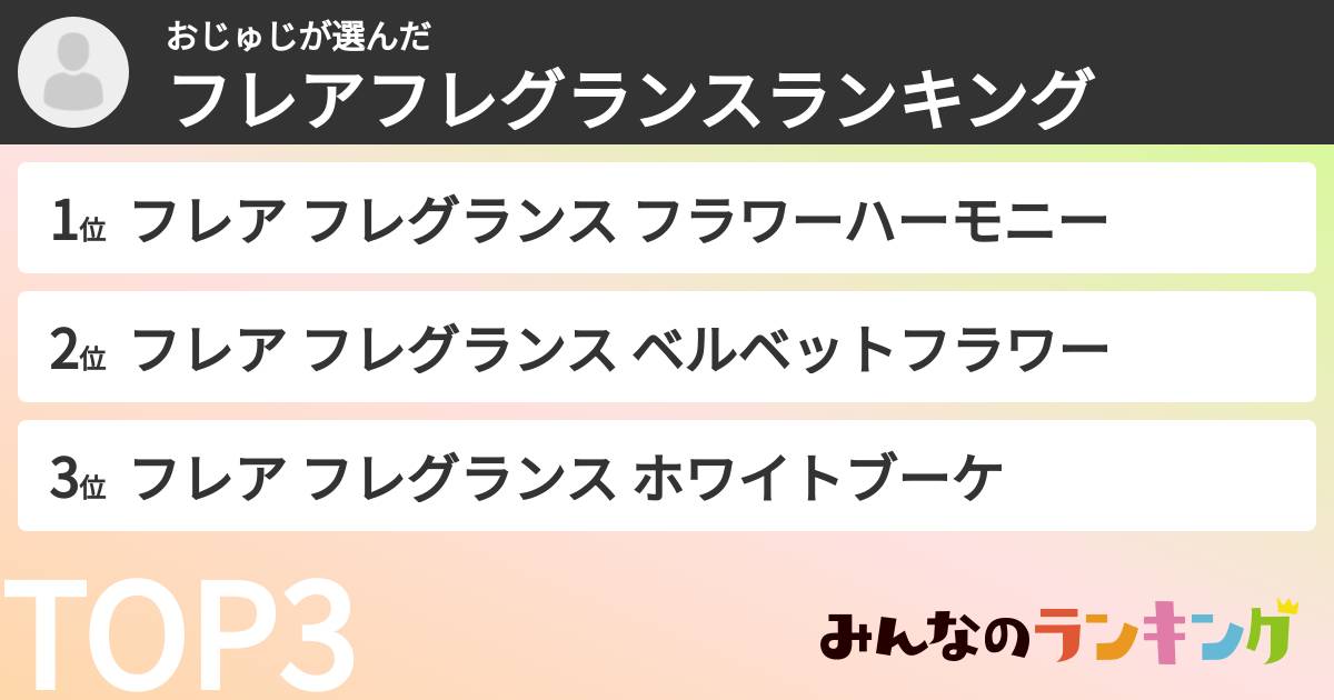 おじゅじさんの「フレアフレグランスランキング」