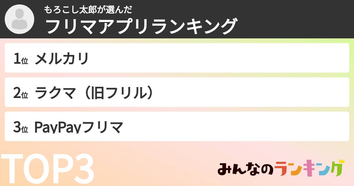 もろこし太郎さんの「フリマアプリランキング」
