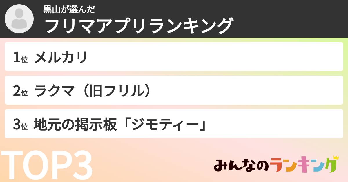 黒山さんの「フリマアプリランキング」
