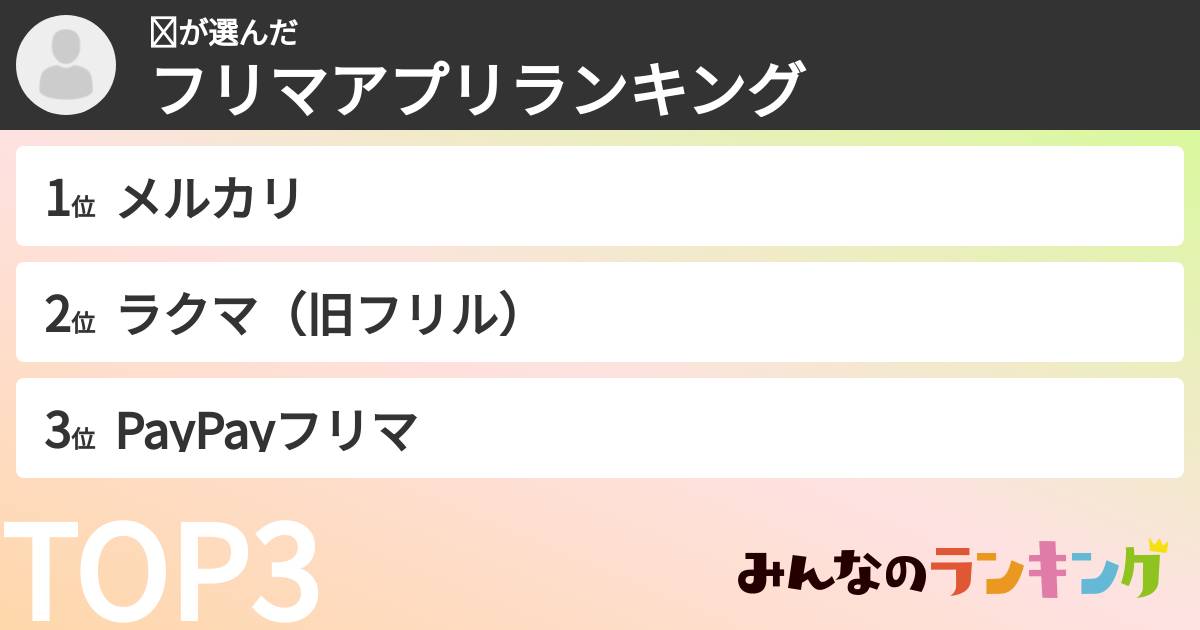 ☺さんの「フリマアプリランキング」