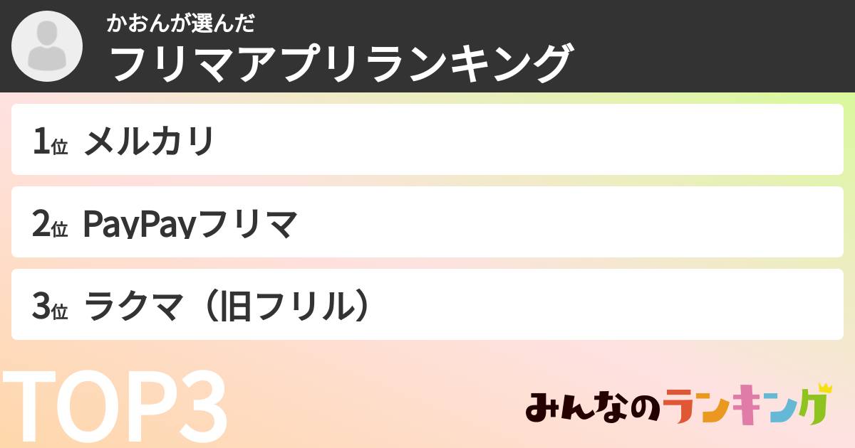 かおんさんの「フリマアプリランキング」